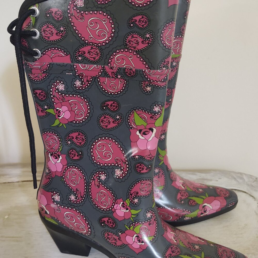 Dav Shoes/💮Dav Water Rain Boots: Paisley-🥀ROSE Pattern: Size 6